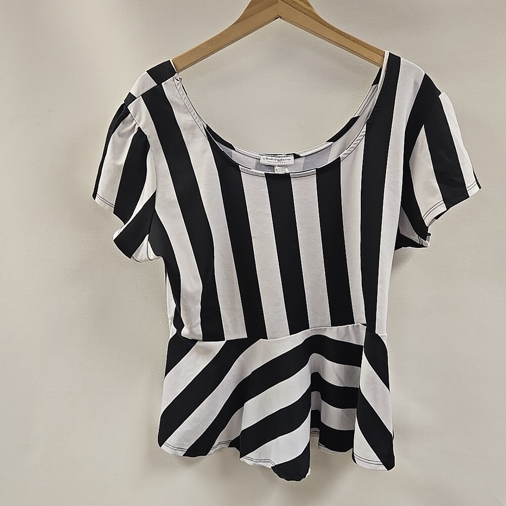 Jamie Nicole Collection Short Sleeve Top Women's 3X White Black Stripes Wome